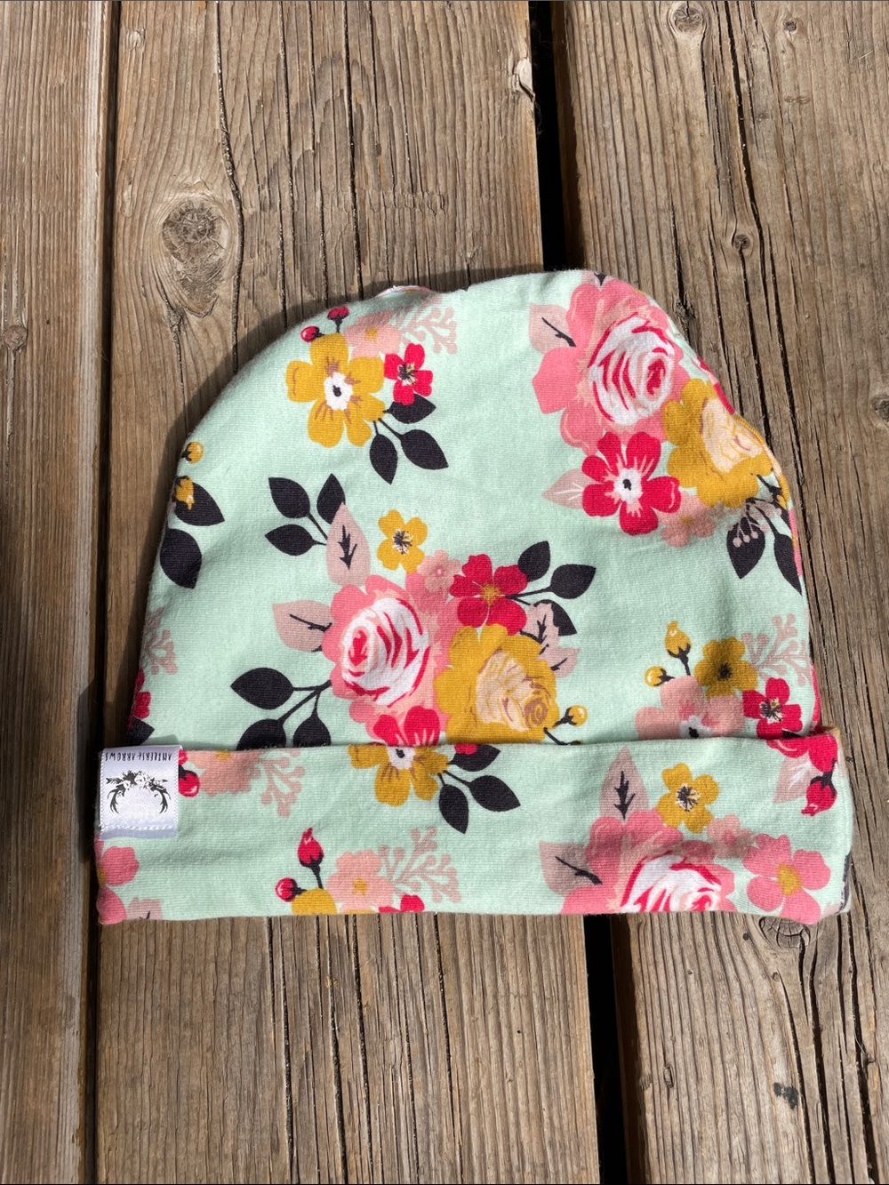 🇨🇦 SMALL SHOP 6-12M Floral Mint Green Cotton Baby Beanie Hat